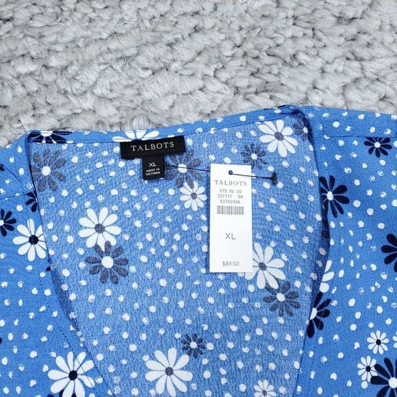 Talbots Blue Wave Daisy Dot Print Floral Wrap Top Blouse Women's Size XL - Picture 4 of 8